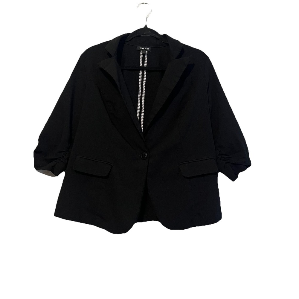 Torrid Blazer Womens Black 3/4 Ruched Sleeve Single Button Professional Size 0/L